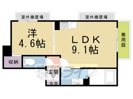 近鉄京都線 近鉄宮津駅 徒歩2分 2階建 築4年(1LDK/1階)の間取り写真
