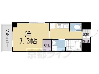 ローブコート六地蔵駅前(1K/2階)の間取り写真