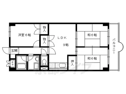 京都市東西線 太秦天神川駅 徒歩1分 11階建 築42年(3LDK/7階)の間取り写真