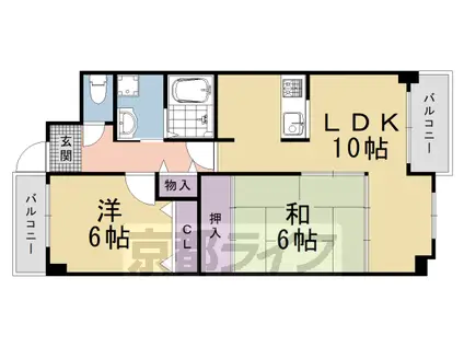 阪急電鉄京都線 西京極駅 徒歩10分 7階建 築31年(2LDK/2階)の間取り写真