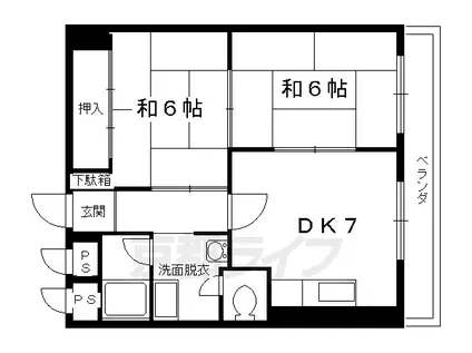 阪急電鉄京都線 西院駅(阪急) 徒歩10分 10階建 築47年(2DK/6階)の間取り写真