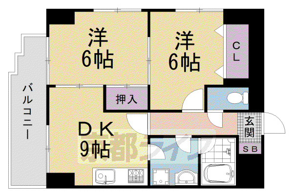 阪急電鉄京都線 西京極駅 徒歩3分 5階建 築37年(2LDK/5階)の間取り写真