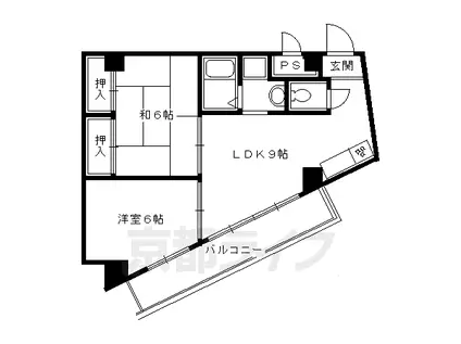阪急電鉄嵐山線 松尾大社駅 徒歩10分 4階建 築33年(2LDK/3階)の間取り写真