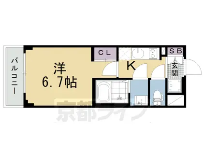 近鉄京都線 東寺駅 徒歩12分 5階建 築4年(1K/4階)の間取り写真