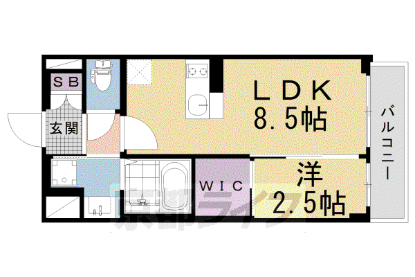 近鉄京都線 東寺駅 徒歩12分 5階建 築4年(1LDK/5階)の間取り写真