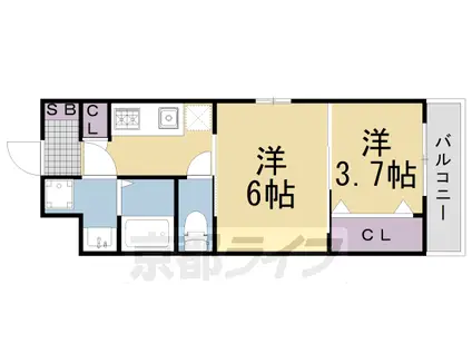 山陰本線 二条駅 徒歩11分 5階建 築4年(2K/1階)の間取り写真