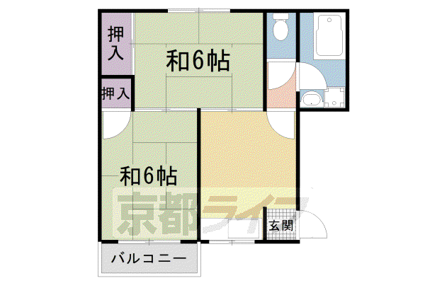 京福北野線 常盤駅(京都) 徒歩5分 4階建 築54年(2DK/3階)の間取り写真