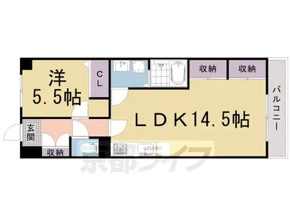 山陰本線 二条駅 徒歩5分 3階建 築34年(1LDK/2階)の間取り写真