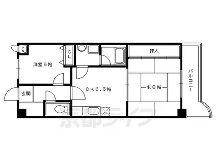 山陰本線 二条駅 徒歩5分 3階建 築34年(2DK/3階)の間取り写真
