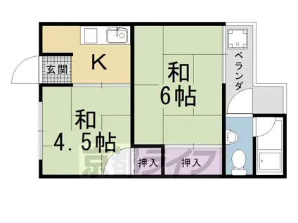 山陰本線 太秦駅(ＪＲ) 徒歩10分 2階建 築50年(2K/2階)の間取り写真
