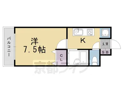 阪急電鉄京都線 西京極駅 徒歩17分 7階建 築32年(1K/6階)の間取り写真