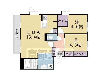 京福北野線 等持院・立命館大学衣笠キャンパス前駅 徒歩3分 2階建 築36年(2LDK/1階)の間取り写真