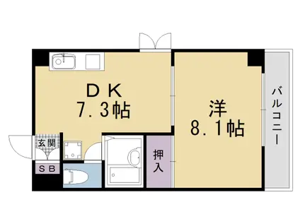 京都市東西線 太秦天神川駅 徒歩2分 9階建 築32年(1DK/3階)の間取り写真