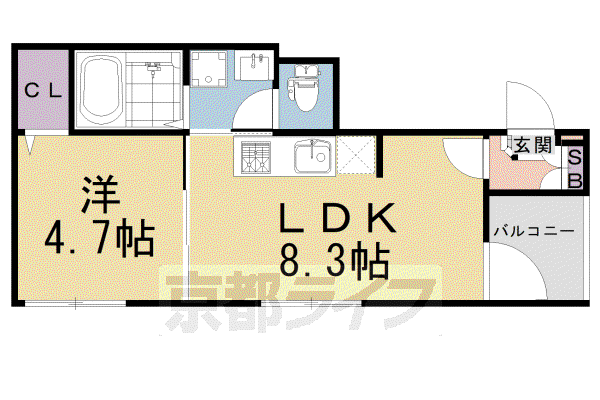 京阪電気鉄道京阪線 東福寺駅 徒歩9分 3階建 築4年(1LDK/3階)の間取り写真