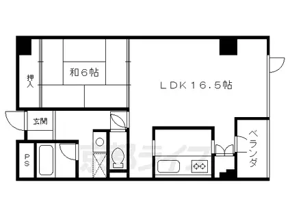 京都市烏丸線 烏丸御池駅 徒歩7分 6階建 築37年(1LDK/4階)の間取り写真