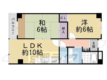 京都市烏丸線 烏丸御池駅 徒歩7分 6階建 築37年(2LDK/3階)の間取り写真