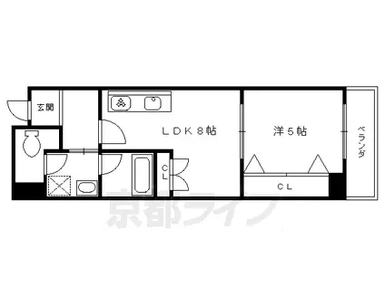 京都市烏丸線 烏丸御池駅 徒歩5分 6階建 築41年(1LDK/2階)の間取り写真