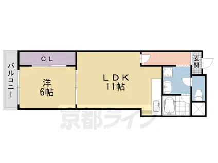 京都市烏丸線 烏丸御池駅 徒歩5分 6階建 築41年(1LDK/4階)の間取り写真