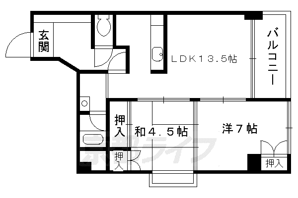 京都市烏丸線 烏丸御池駅 徒歩5分 11階建 築38年(2LDK/11階)の間取り写真