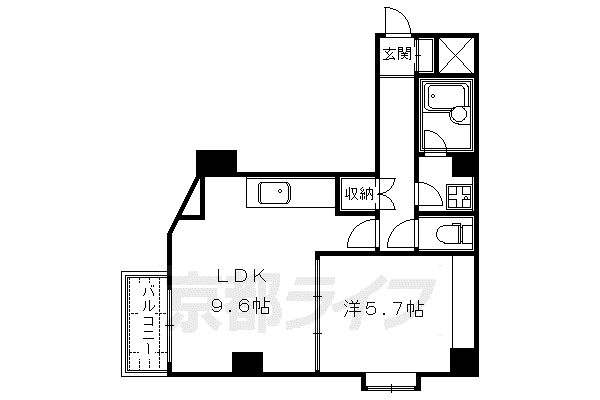 京都市烏丸線 烏丸御池駅 徒歩8分 10階建 築36年(1LDK/3階)の間取り写真