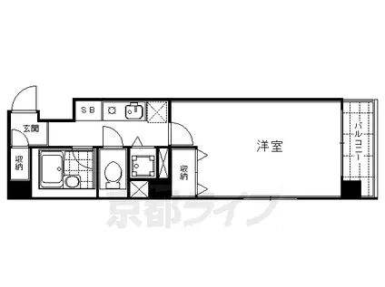 京都市東西線 京都市役所前駅 徒歩5分 6階建 築33年(1K/6階)の間取り写真