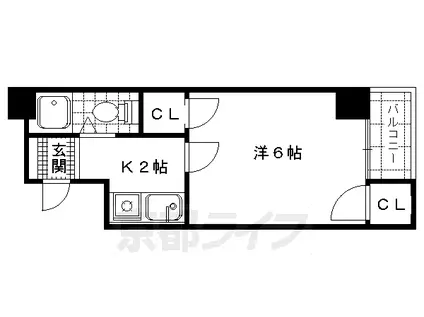 京福北野線 北野白梅町駅 徒歩12分 4階建 築36年(1K/4階)の間取り写真