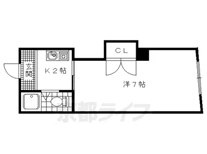京福北野線 北野白梅町駅 徒歩12分 4階建 築36年(1K/2階)の間取り写真