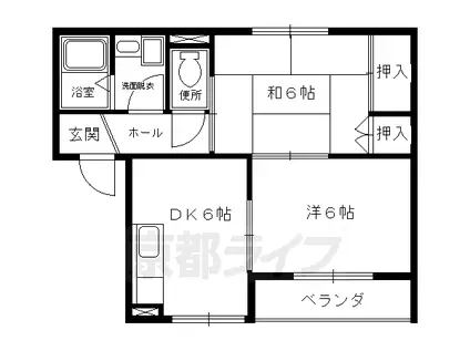 京都市東西線 太秦天神川駅 徒歩10分 2階建 築35年(2DK/1階)の間取り写真