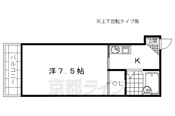京福嵐山本線 有栖川駅 徒歩2分 3階建 築40年(1K/2階)の間取り写真