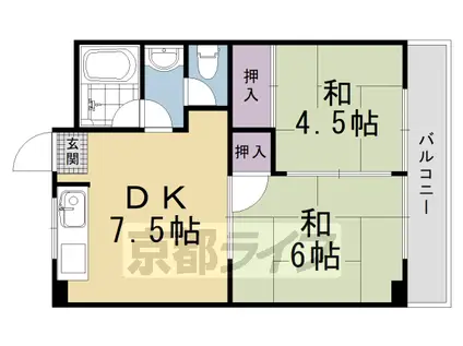 阪急電鉄京都線 西京極駅 徒歩13分 4階建 築45年(2DK/4階)の間取り写真
