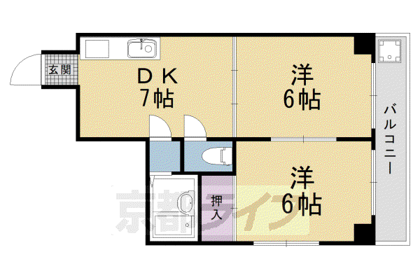 阪急電鉄嵐山線 松尾大社駅 徒歩7分 5階建 築37年(2DK/4階)の間取り写真