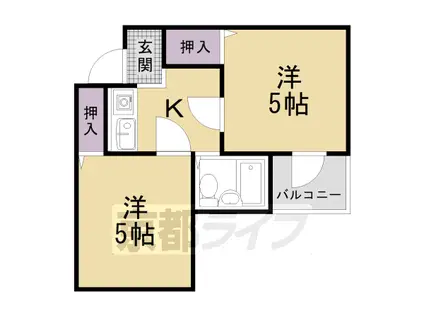 阪急電鉄京都線 西京極駅 徒歩10分 5階建 築39年(2K/4階)の間取り写真