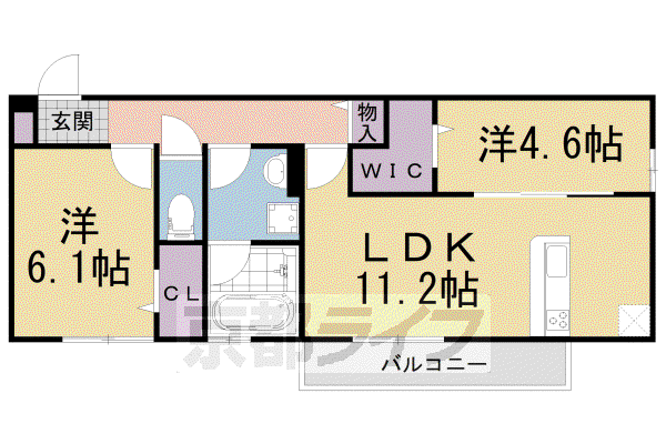 奈良線 六地蔵駅(ＪＲ) 徒歩8分 3階建 築4年(2LDK/2階)の間取り写真
