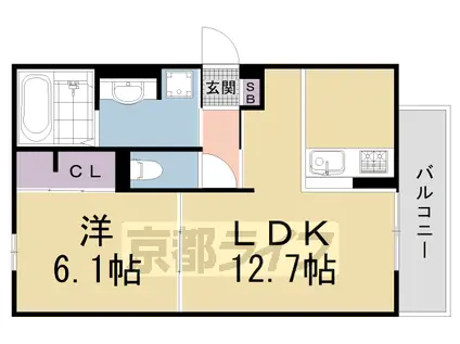 近鉄京都線 上鳥羽口駅 徒歩9分 3階建 築4年(1LDK/1階)の間取り写真