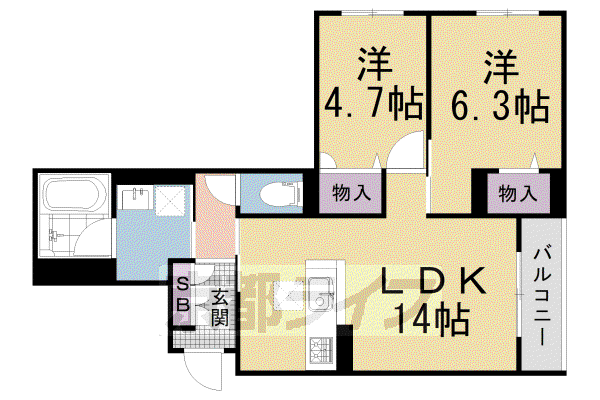 シャーメゾン レグ 北山(2LDK/1階)の間取り写真