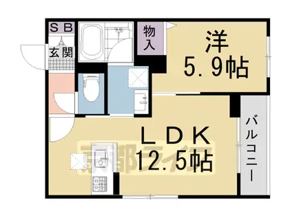 京都市烏丸線 北山駅(京都) 徒歩5分 3階建 築4年(1LDK/1階)の間取り写真