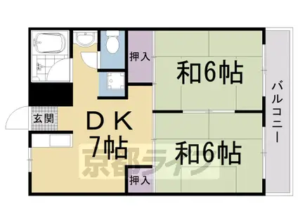 京都市東西線 太秦天神川駅 徒歩14分 4階建 築48年(2DK/2階)の間取り写真