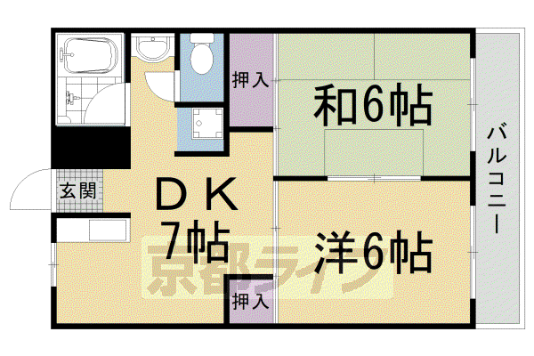 京都市東西線 太秦天神川駅 徒歩14分 4階建 築48年(2DK/1階)の間取り写真