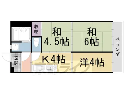 山陰本線 太秦駅(ＪＲ) 徒歩10分 4階建 築49年(3K/4階)の間取り写真