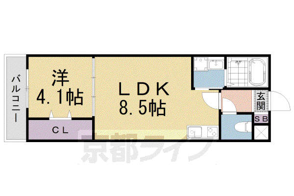 京都市東西線 東野駅(京都) 徒歩10分 3階建 築4年(1LDK/2階)の間取り写真