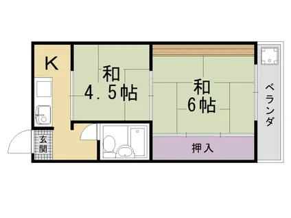 京都市東西線 太秦天神川駅 徒歩15分 3階建 築52年(2K/2階)の間取り写真