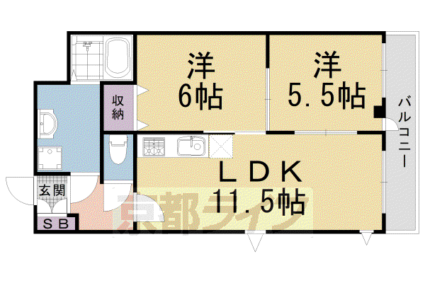 DU四条(2LDK/6階)の間取り写真