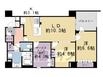 阪急電鉄京都線 大宮駅(京都) 徒歩6分 11階建 築4年(2SLDK/3階)の間取り写真