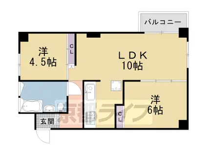 山陰本線 嵯峨嵐山駅 徒歩9分 8階建 築51年(2LDK/8階)の間取り写真