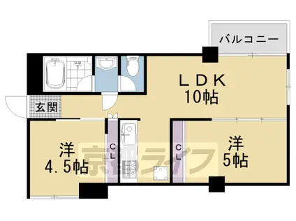 山陰本線 嵯峨嵐山駅 徒歩9分 8階建 築50年(2LDK/4階)の間取り写真