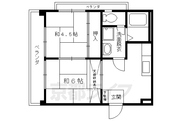 阪急電鉄京都線 西京極駅 徒歩12分 6階建 築39年(2DK/2階)の間取り写真