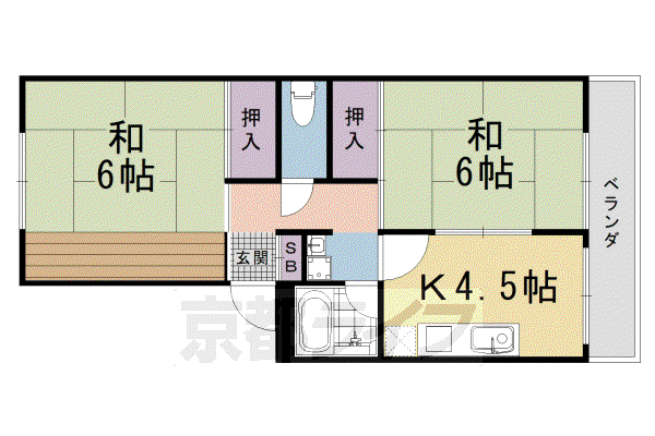阪急電鉄京都線 西京極駅 徒歩6分 3階建 築53年(2DK/2階)の間取り写真