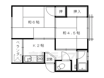 京福嵐山本線 太秦広隆寺駅 徒歩8分 4階建 築51年(2K/2階)の間取り写真