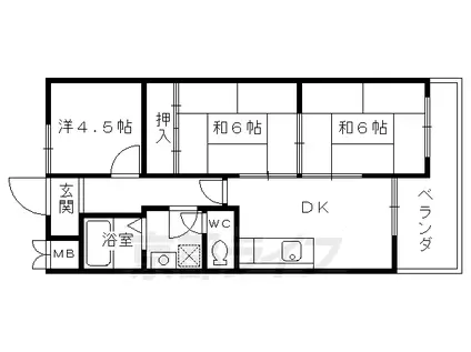 山陰本線 太秦駅(ＪＲ) 徒歩5分 4階建 築46年(3DK/4階)の間取り写真
