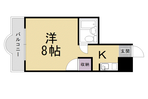 阪急電鉄嵐山線 松尾大社駅 徒歩9分 4階建 築38年(1K/3階)の間取り写真
